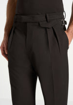 Pierre - Relaxed Fit Pleated Tailored Trousers - Dark Brown