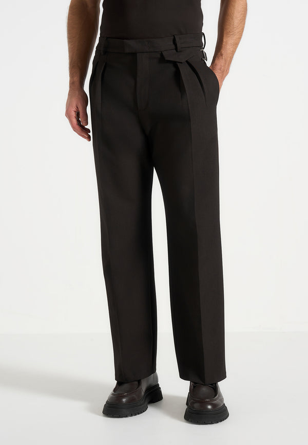 Pierre - Relaxed Fit Pleated Tailored Trousers - Dark Brown