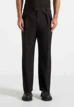 Pierre - Relaxed Fit Pleated Tailored Trousers - Dark Brown