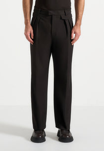 Pierre - Relaxed Fit Pleated Tailored Trousers - Dark Brown