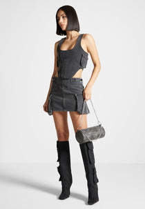 Denim Cargo Corset Top - Washed Black