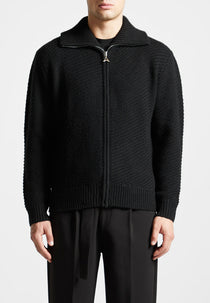 Diagonal Knit Cardigan - Black