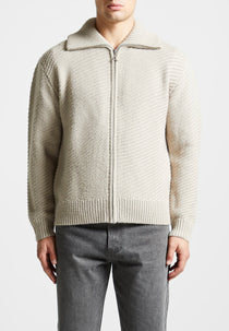 Diagonal Knit Cardigan - Stone