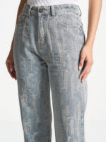 Posie - Distressed High Rise Straight Leg Jeans - Mid Blue