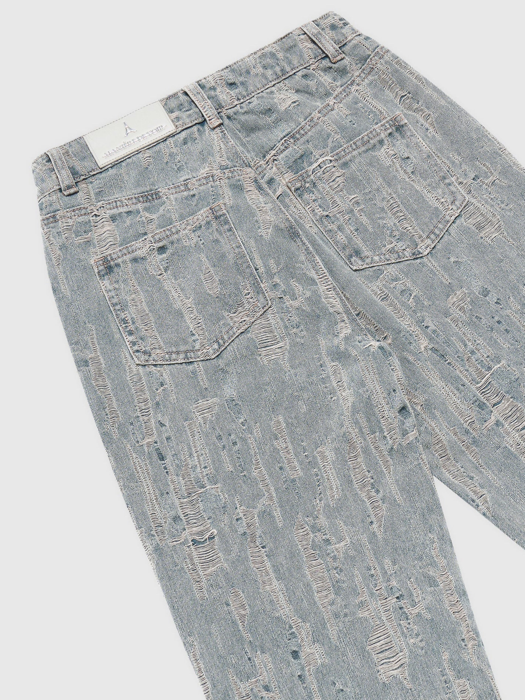 Posie - Distressed High Rise Straight Leg Jeans - Mid Blue