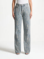 Posie - Distressed High Rise Straight Leg Jeans - Mid Blue