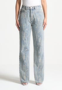 Florence - Distressed High Rise Straight Leg Jeans - Mid Blue