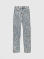 Posie - Distressed High Rise Straight Leg Jeans - Mid Blue