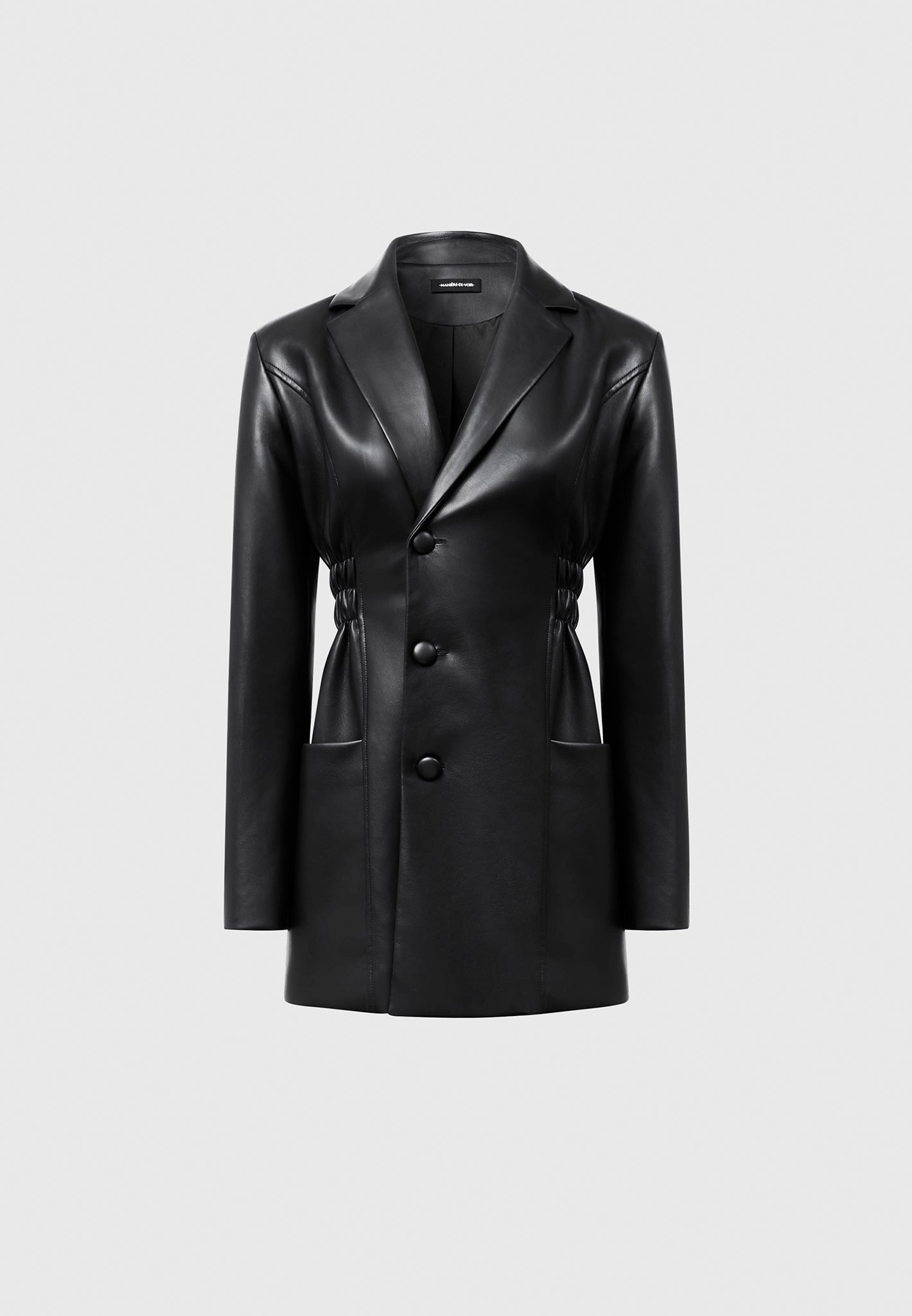 double-breasted-vegan-leather-blazer-dress-black