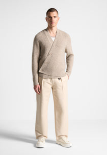 Double Breasted Brushed Knit Cardigan - Taupe