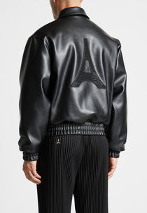 Eiffel Rhinestone Varsity Jacket - Black