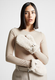 Eiffel Plush Mittens - Beige