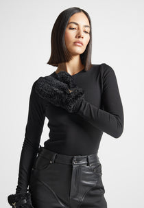 Eiffel Plush Mittens - Black