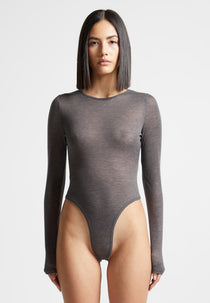 Estelle - Sheer Long Sleeve Bodysuit - Grey