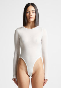 Sheer Long Sleeve Bodysuit - White