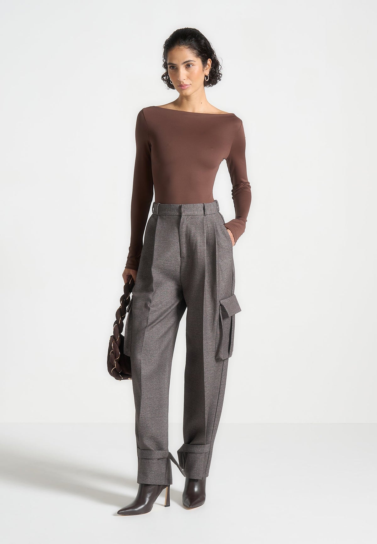 BS003 - Boat Neck Bodysuit - Brown
