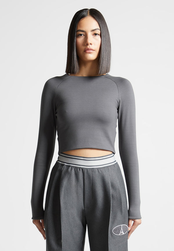 Léa - Long Sleeve Crop Top - Grey
