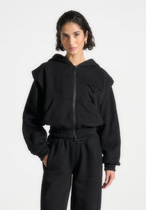 Louna - Wide Shoulder Zip Through Hoodie - Black