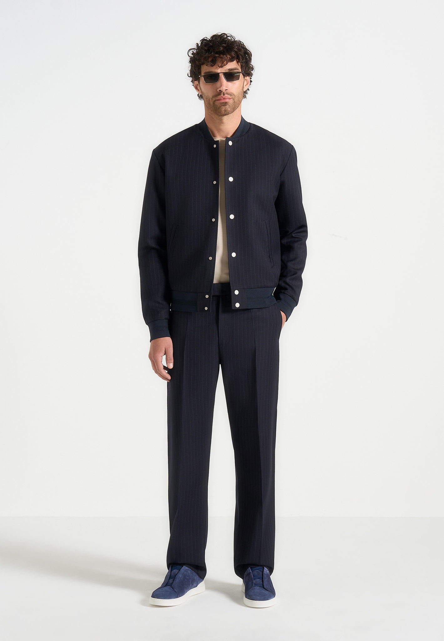 Joseph - Regular Fit Pinstripe Tailored Trousers - Navy 