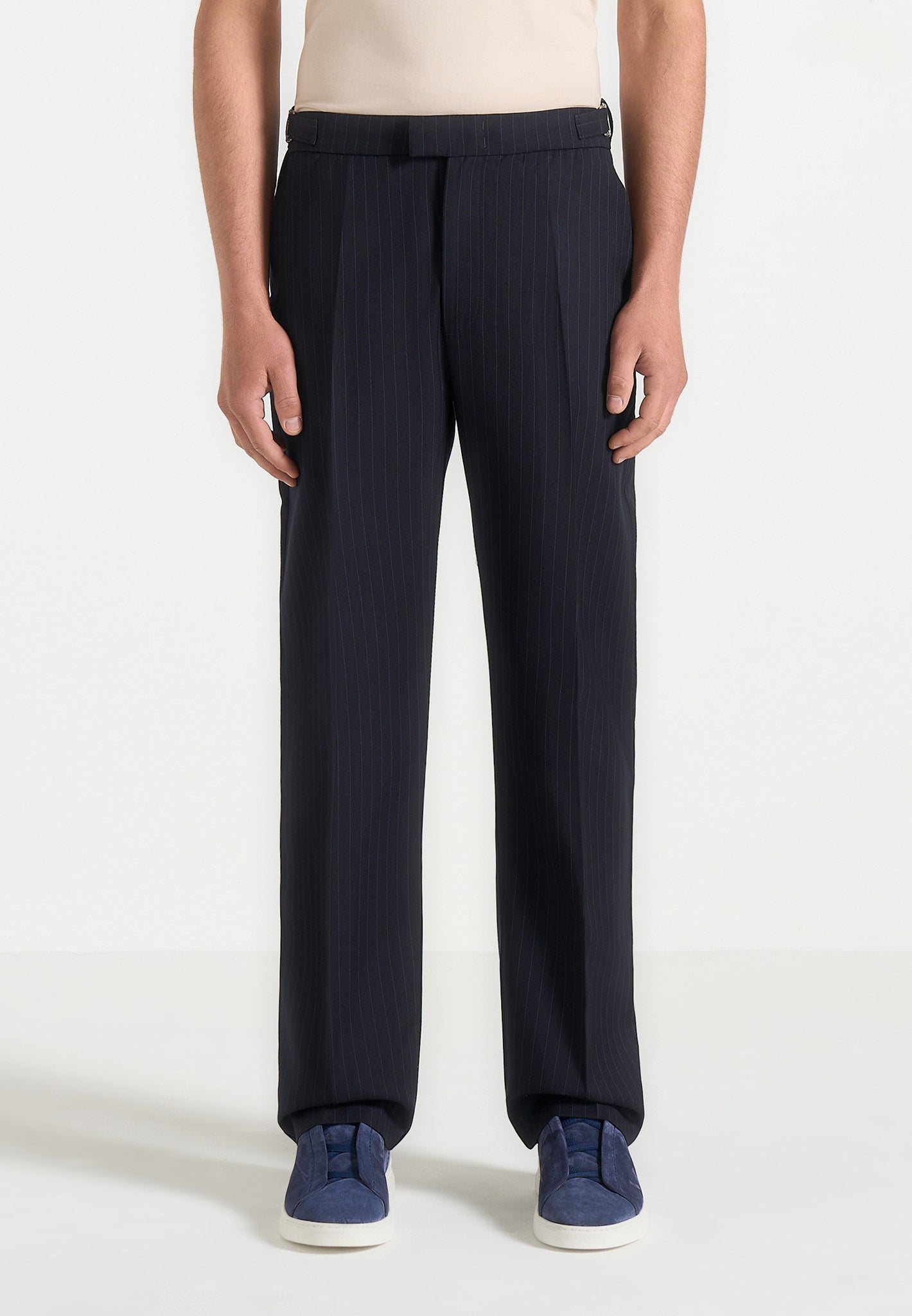Joseph - Regular Fit Pinstripe Tailored Trousers - Navy