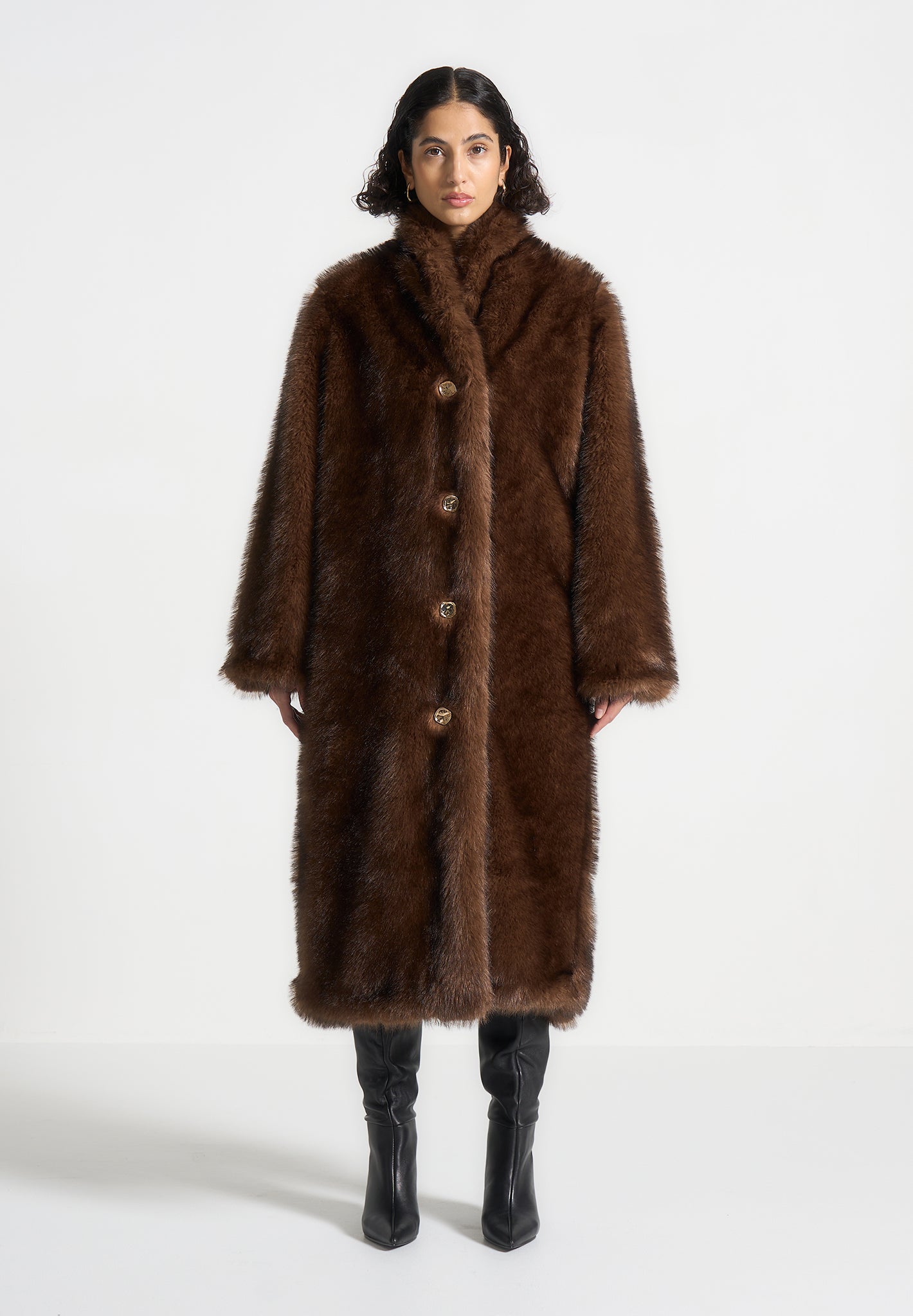 Fur Oversized Coat with Scarf Brown Maniere De Voir