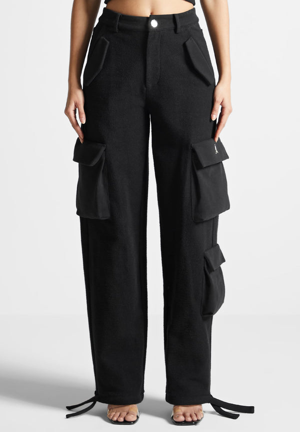 High Waisted Loopback Cargo Pants - Black