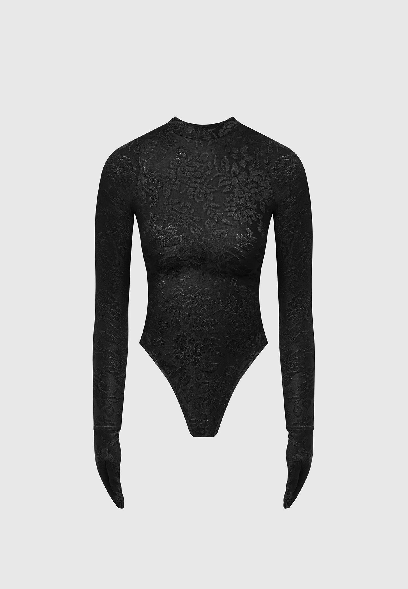 Jacquard Bodysuit with Gloves - Black