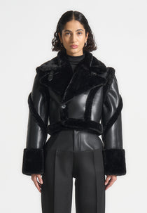 Kena - Leather & Plush 2-in-1 Gilet Jacket - Black
