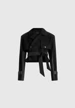 Lelia - Cropped Suede Trench Coat With Belt - Black