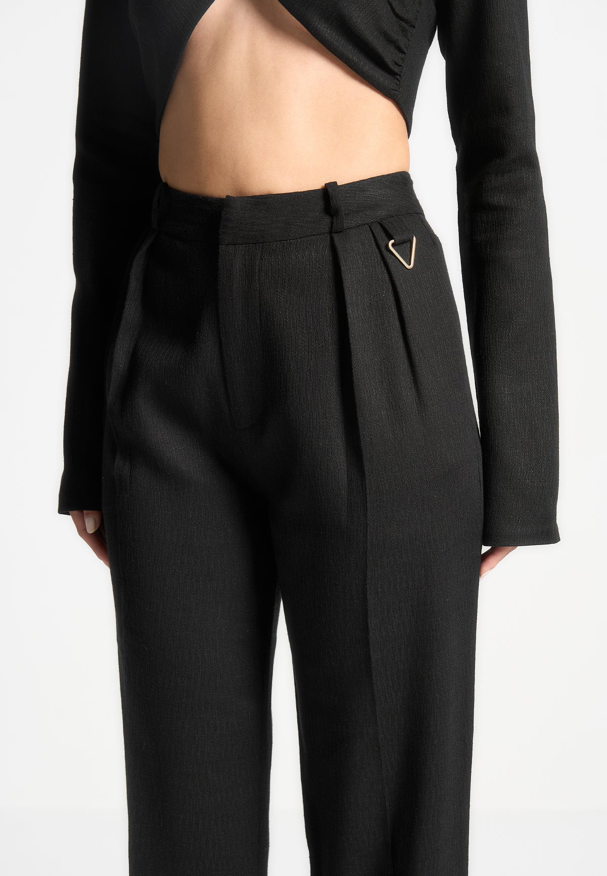 Julie - Linen Twin Pleat Trousers - Black