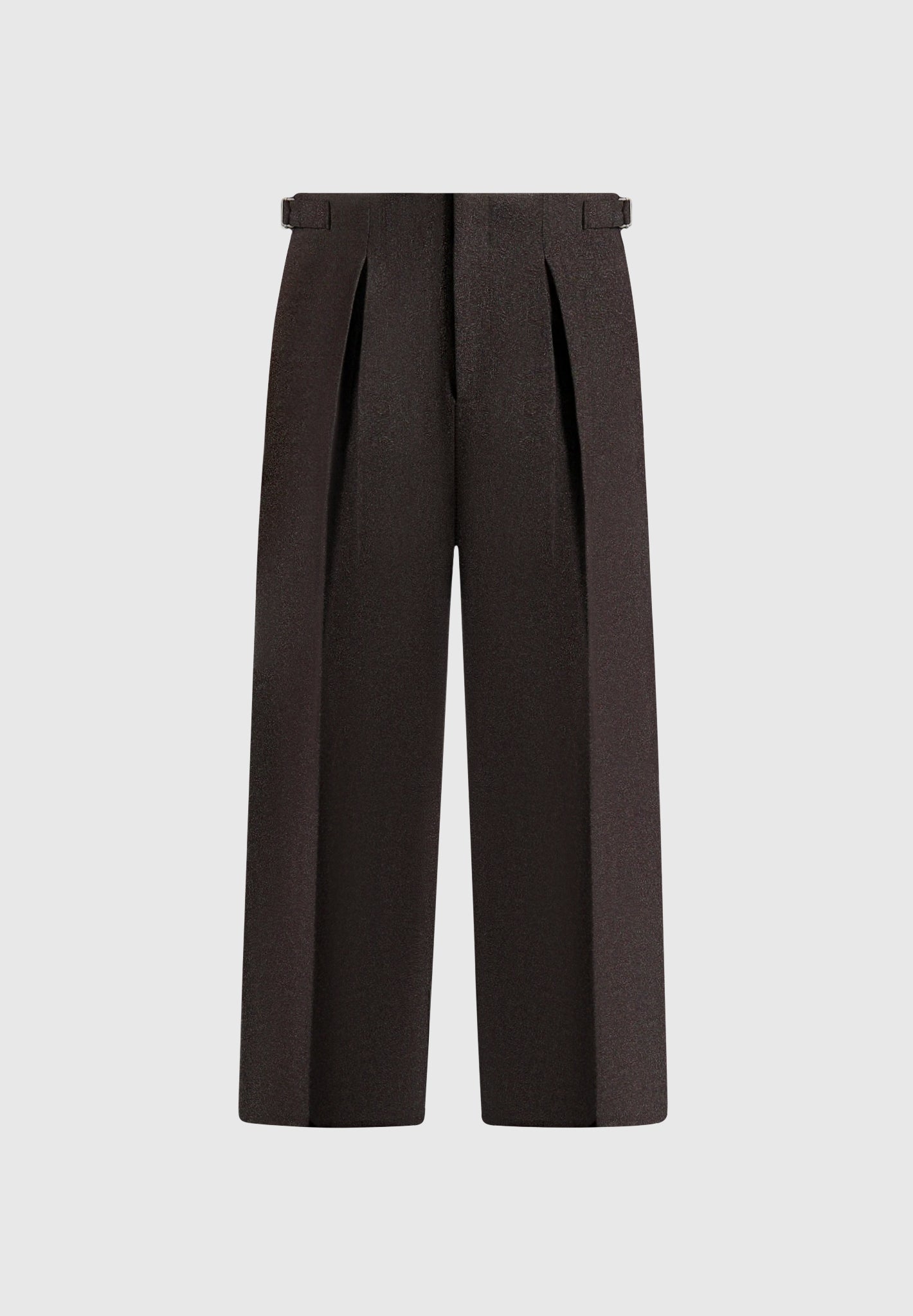 Lior - Box Pleat Hatched Wide Leg Trousers - Dark Brown
