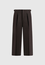 Lior - Box Pleat Hatched Wide Leg Trousers - Dark Brown