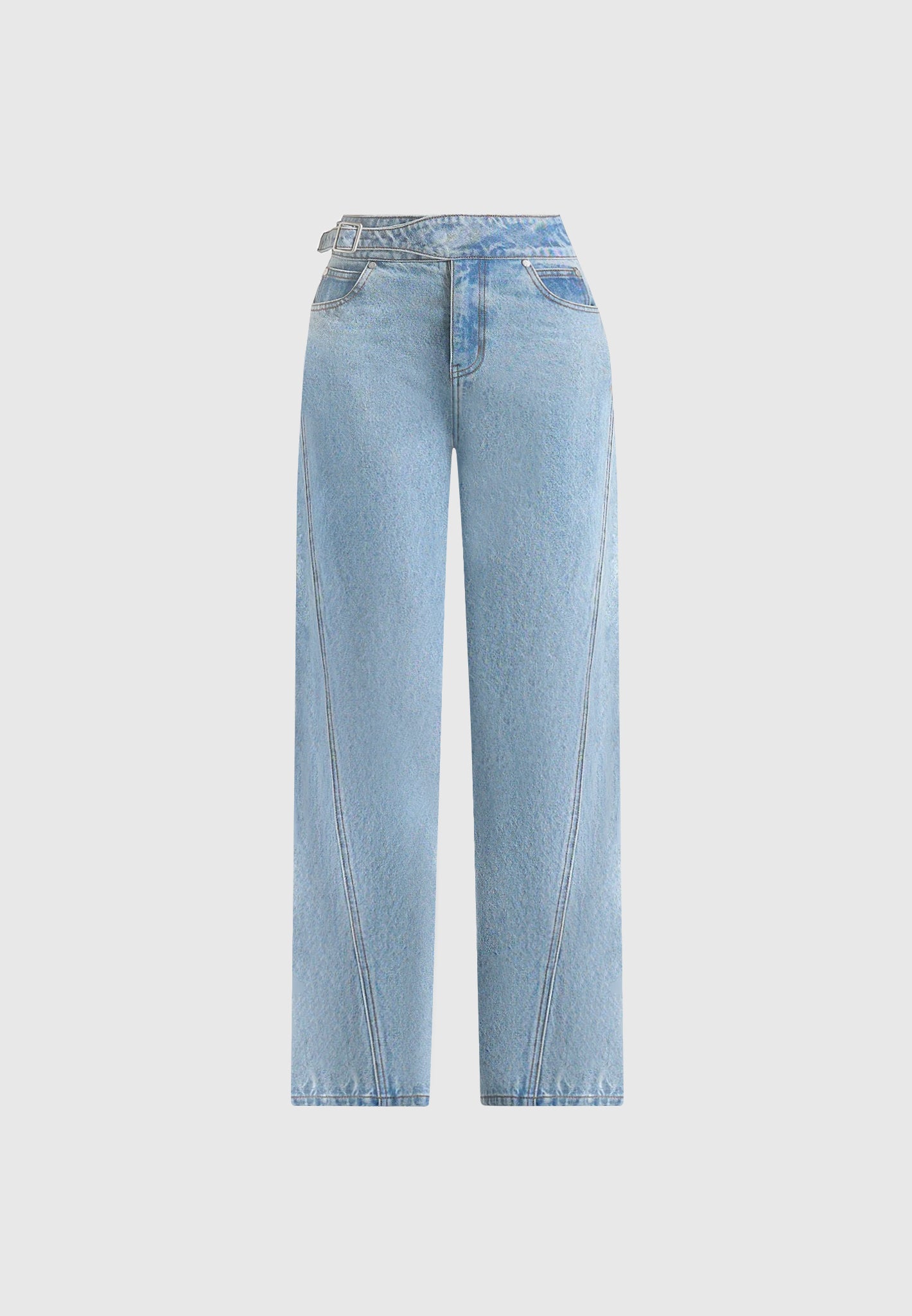 Loane - Twist Leg Boyfriend Jeans With Waist Adjuster - Mid Blue