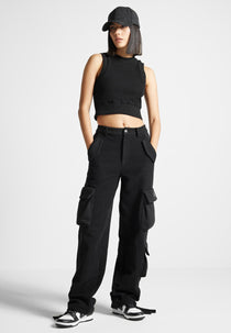 Loopback Racer Crop Top - Black