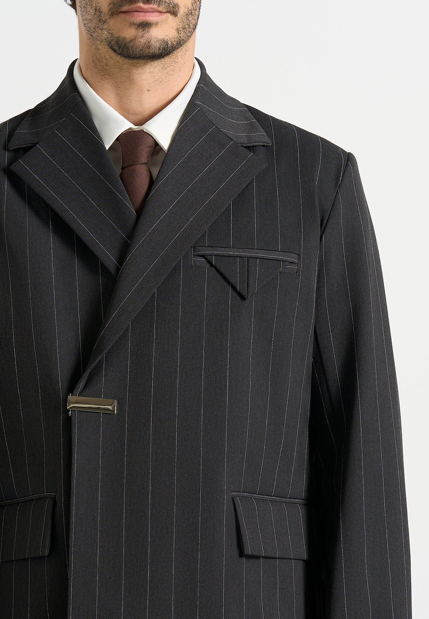 Gaston - Double Breasted Pinstripe Suit Jacket - Grey