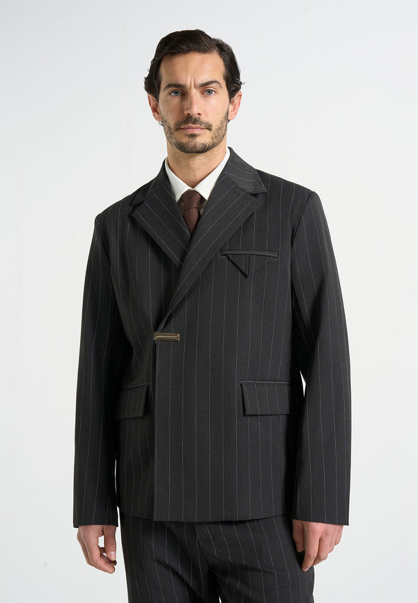 Gaston - Double Breasted Pinstripe Suit Jacket - Grey