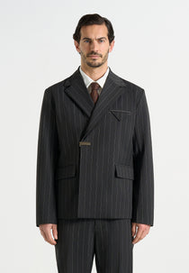 Gaston - Double Breasted Pinstripe Suit Blazer - Grey