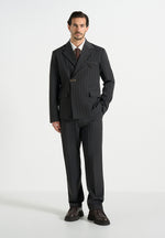 Gaston - Double Breasted Pinstripe Suit Jacket - Grey