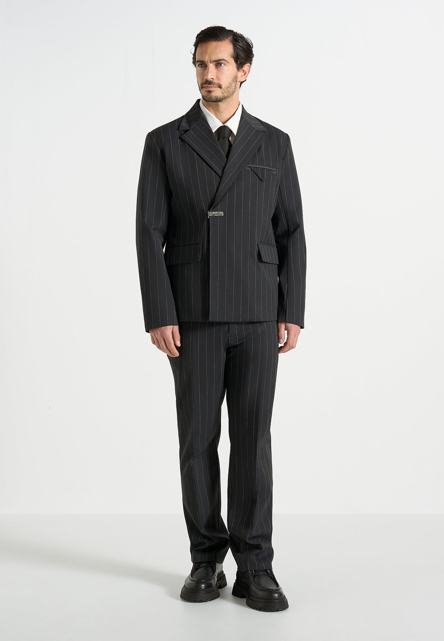 Joseph - Regular Fit Pinstripe Tailored Trousers - Grey