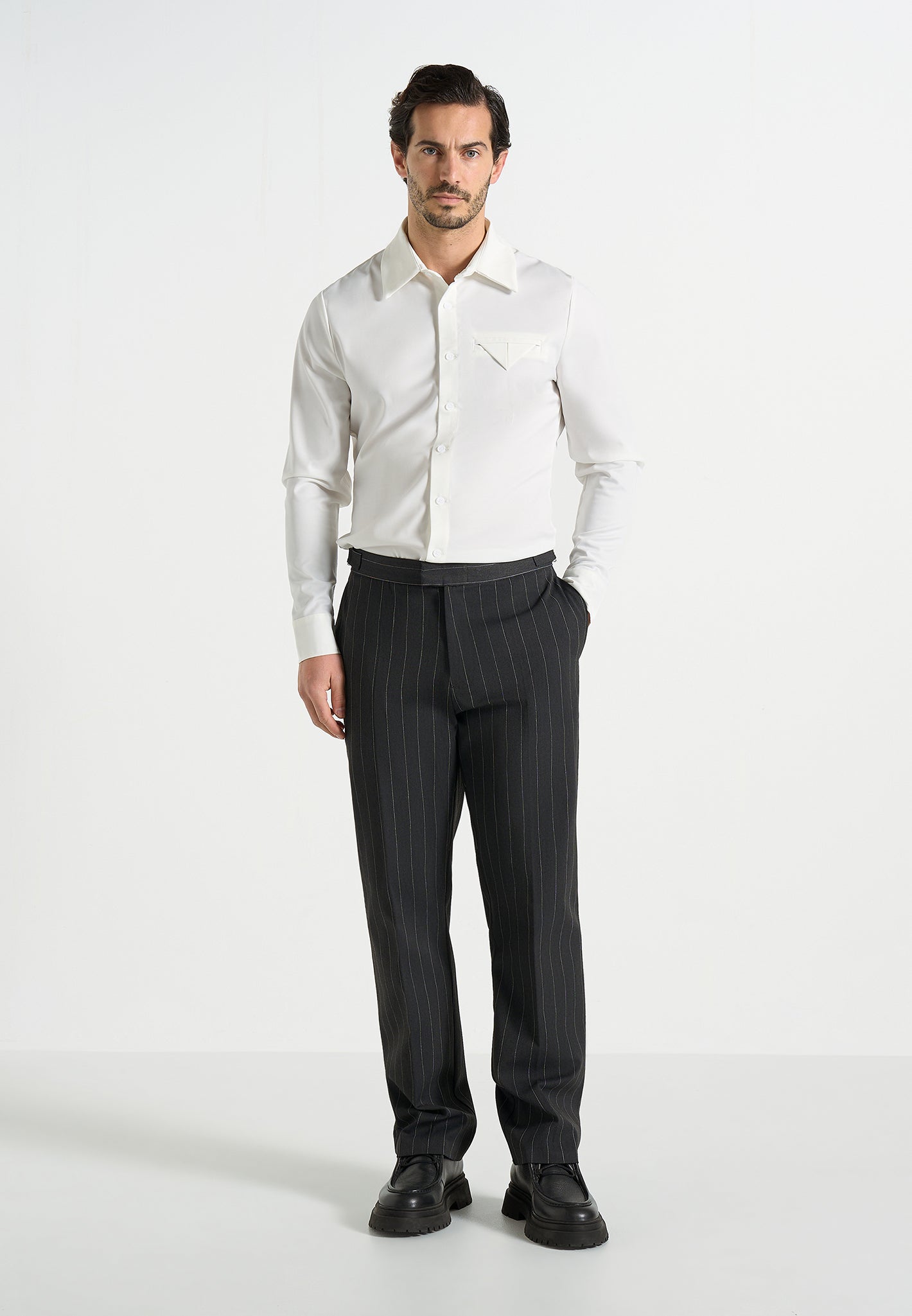 Joseph - Regular Fit Pinstripe Tailored Trousers - Grey