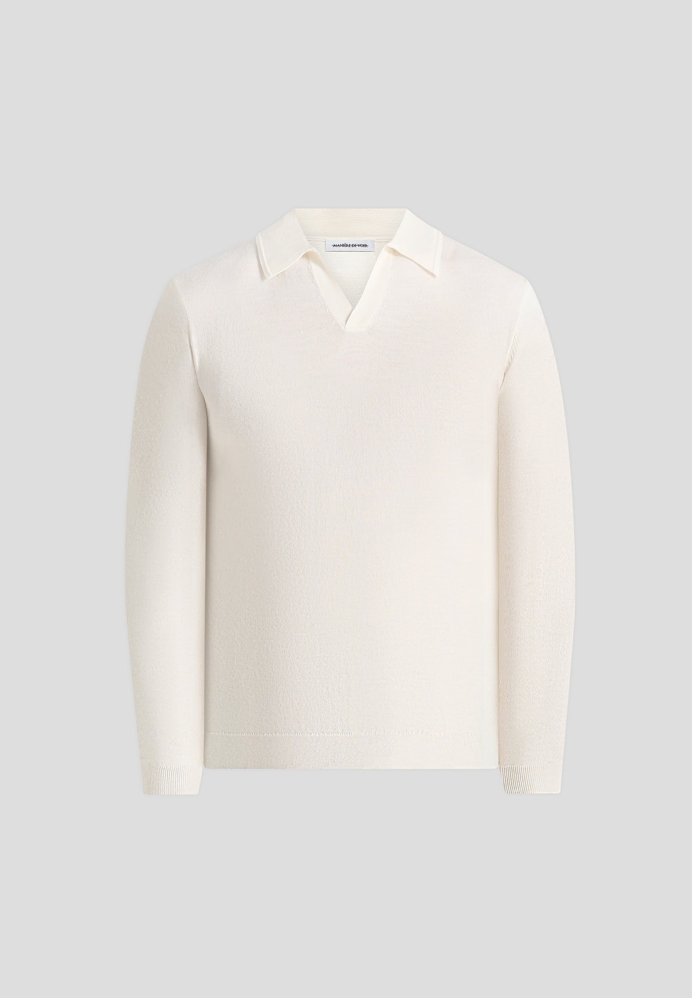 Merino Wool Long Sleeve Revere Polo Shirt - Off White