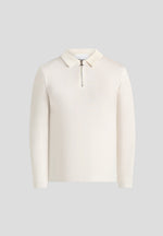Merino Wool Long Sleeve Polo Top With Zip - Off White