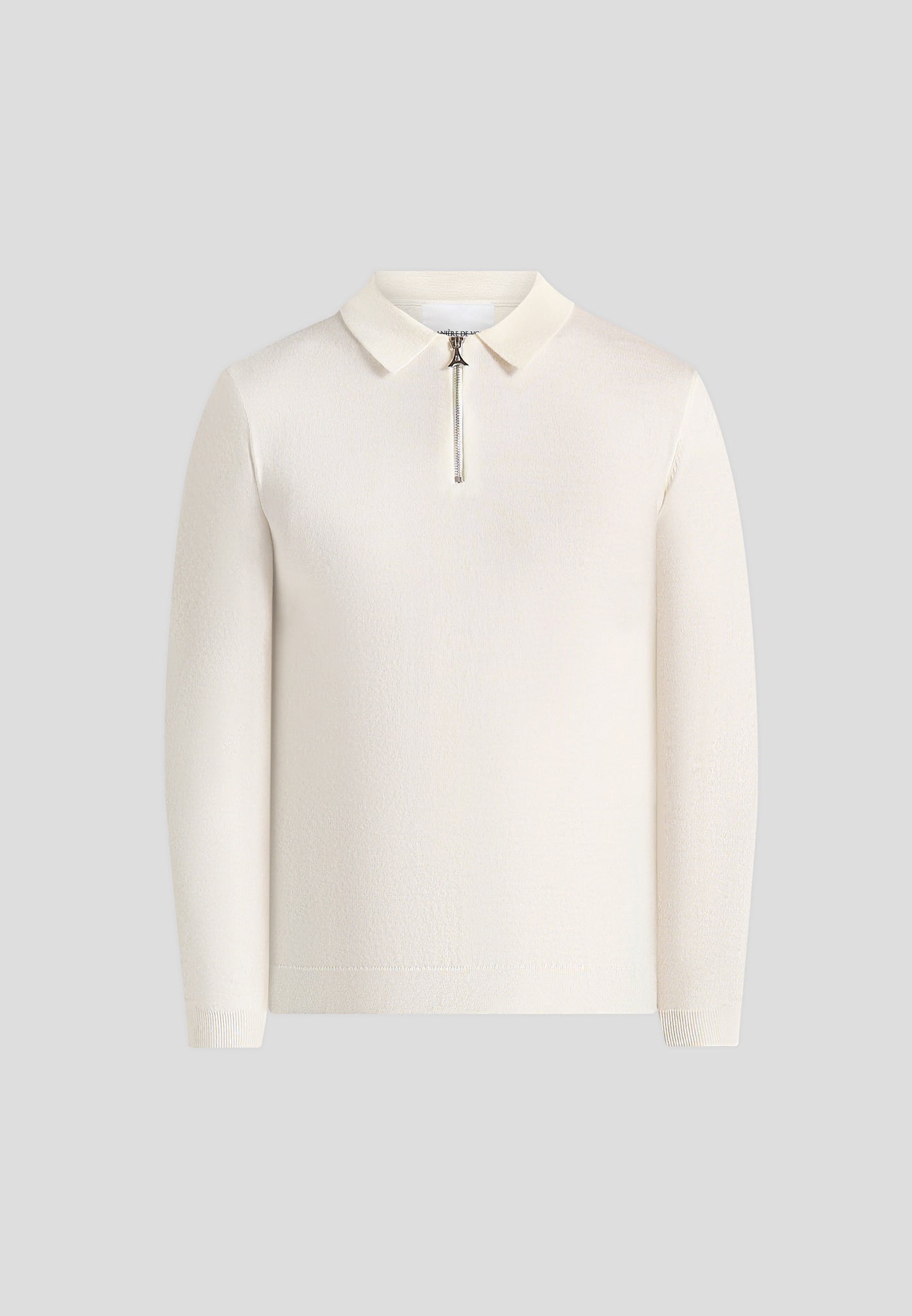 Merino Wool Long Sleeve Polo Top With Zip - Off White