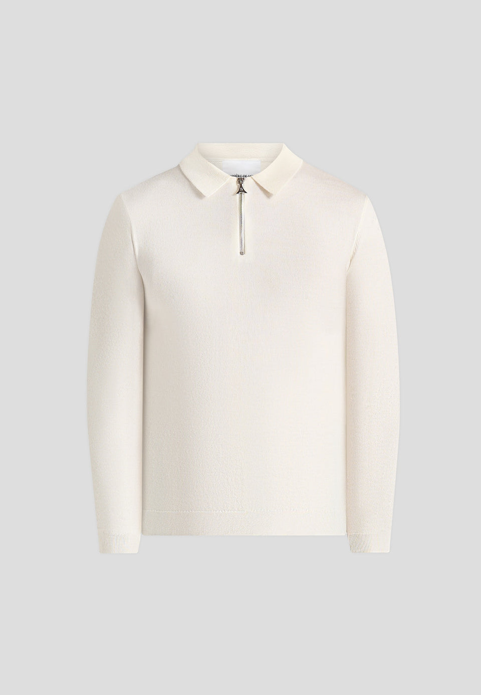 Merino Wool Long Sleeve Polo Top With Zip - Off White