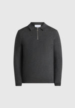 Merino Wool Long Sleeve Polo Top With Zip - Marl Grey