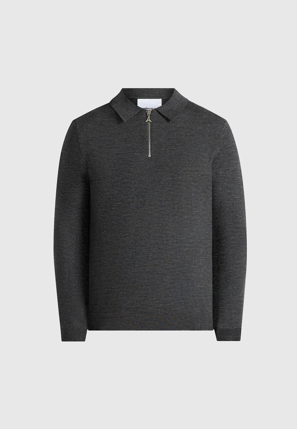 Merino Wool Long Sleeve Polo Top With Zip - Marl Grey