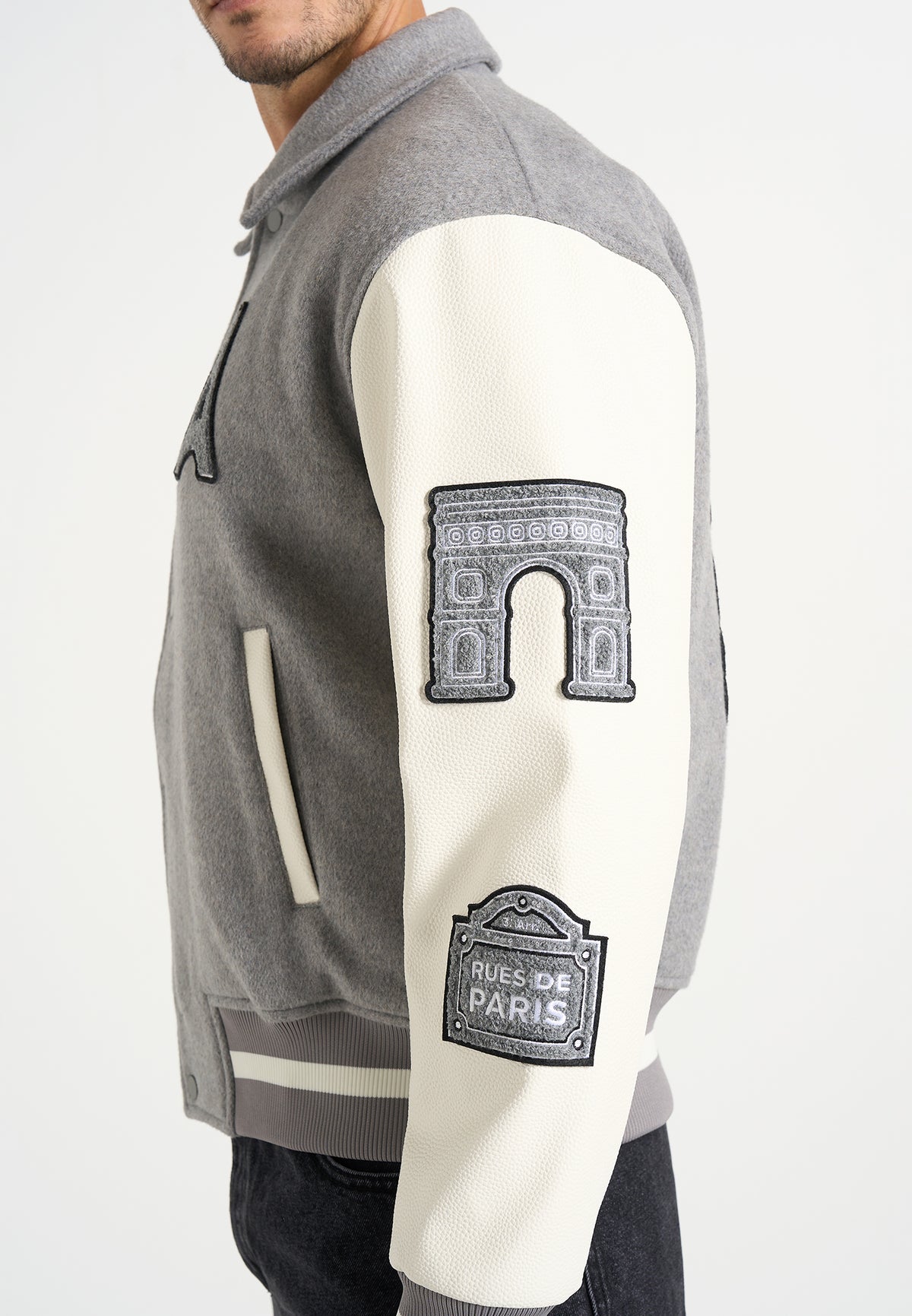 Mona Lisa - Wool-Blend Varsity Jacket - Grey