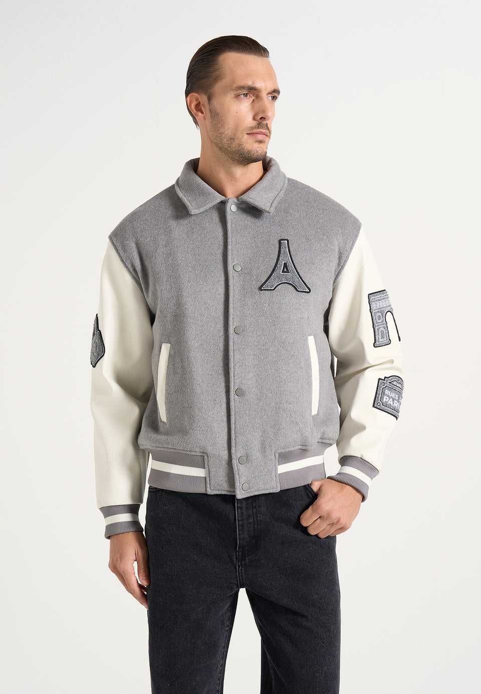 Mona Lisa - Wool-Blend Varsity Jacket - Grey