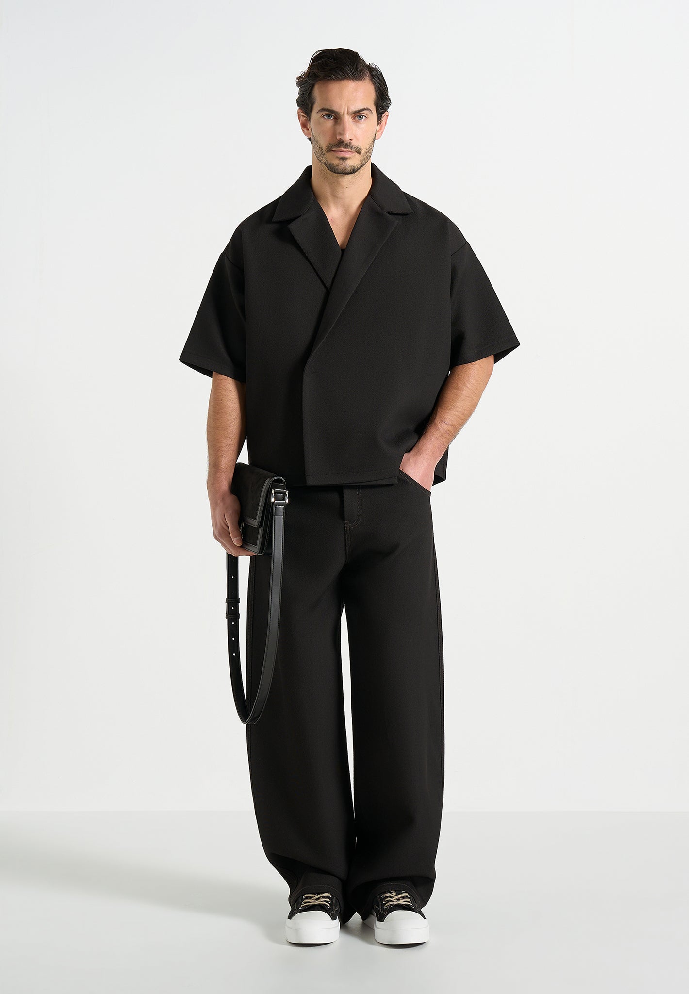 Abel - Boxy Twill Double Breasted Shirt - Black