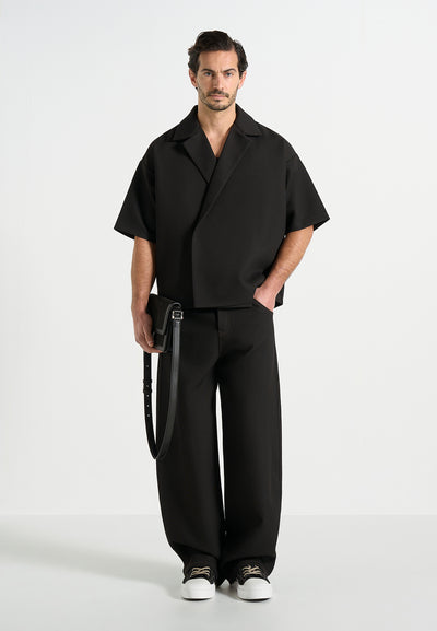 Abel - Boxy Twill Double Breasted Shirt - Black